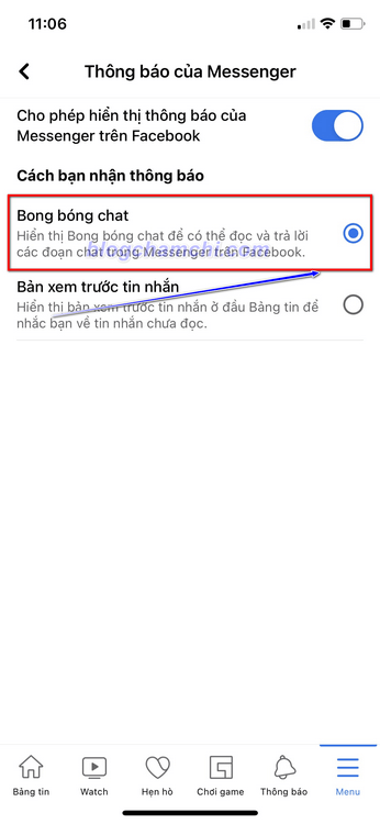 Cách bật bong bóng chat messenger trên Facebook
