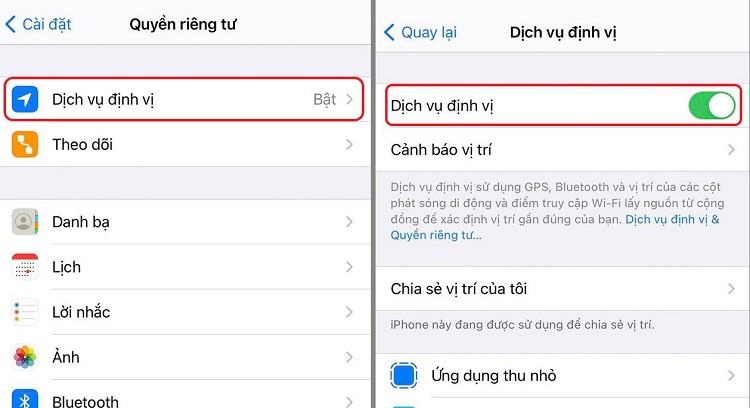 Bật dịch vụ định vị trên iPhone