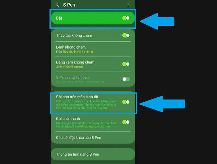 Bật nút S Pen