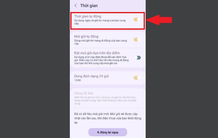 Bật thời gian tự động trên Android