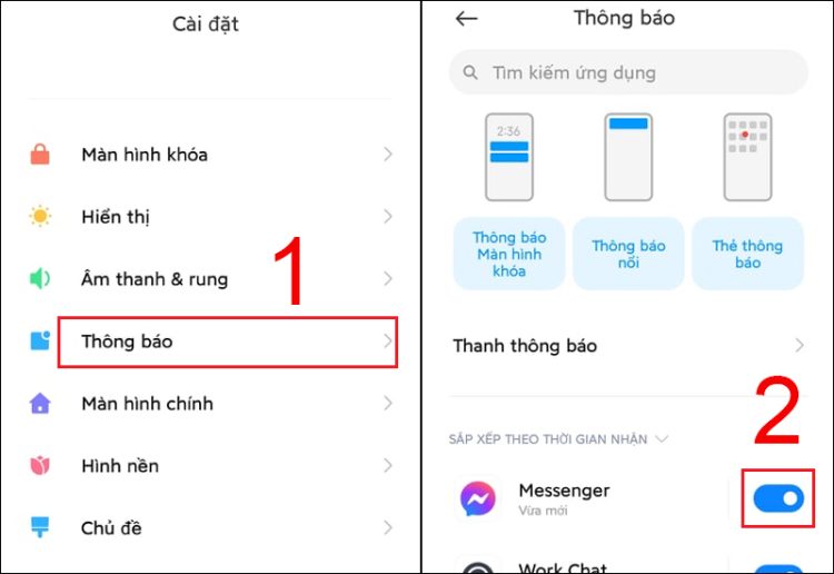 Bật thông báo Messenger trên điện thoại android