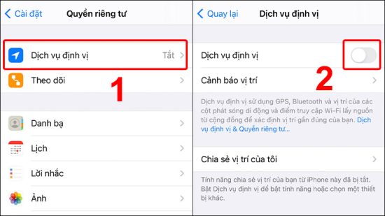 bật tính năng định vị vị trí
