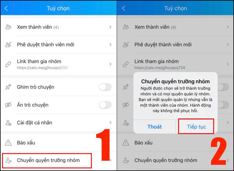 Cách chuyển quyền trưởng nhóm Zalo bằng điện thoại 