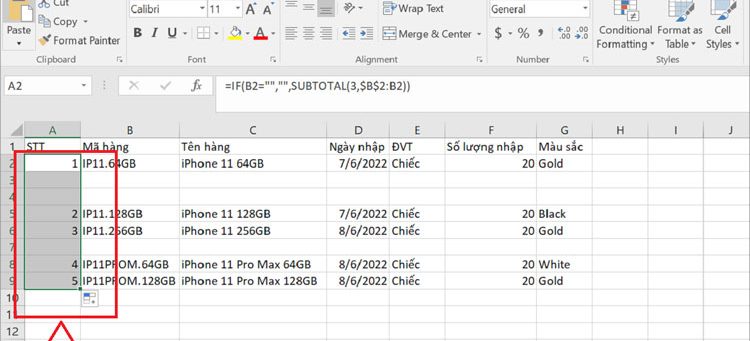 Cách đánh số thứ tự bỏ qua ô trống trong Excel 2