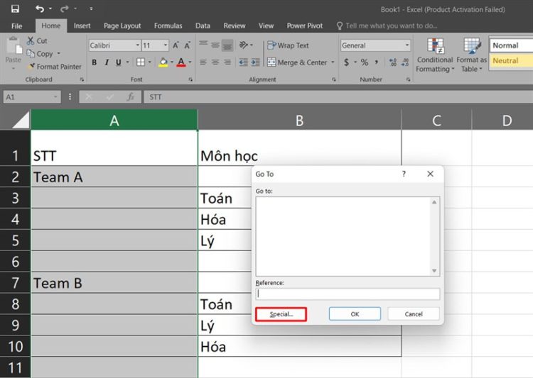 Cách đánh số thứ tự khi có dòng ngăn cách trong Excel 1