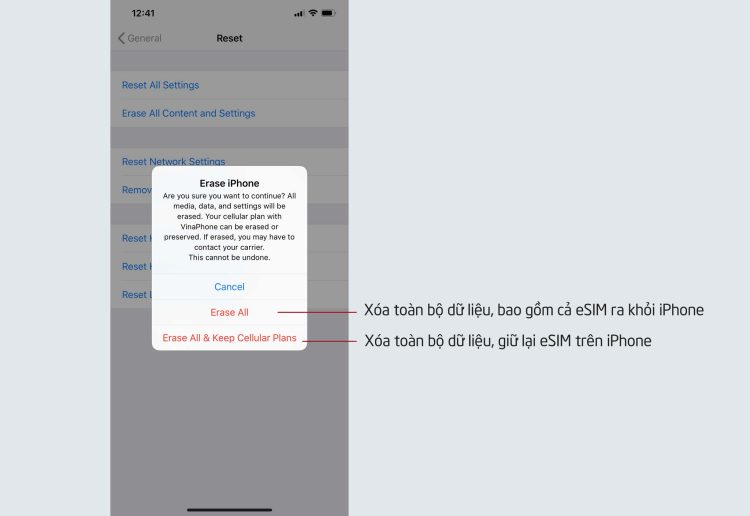 Cách đặt lại iPhone không bị mất eSIM