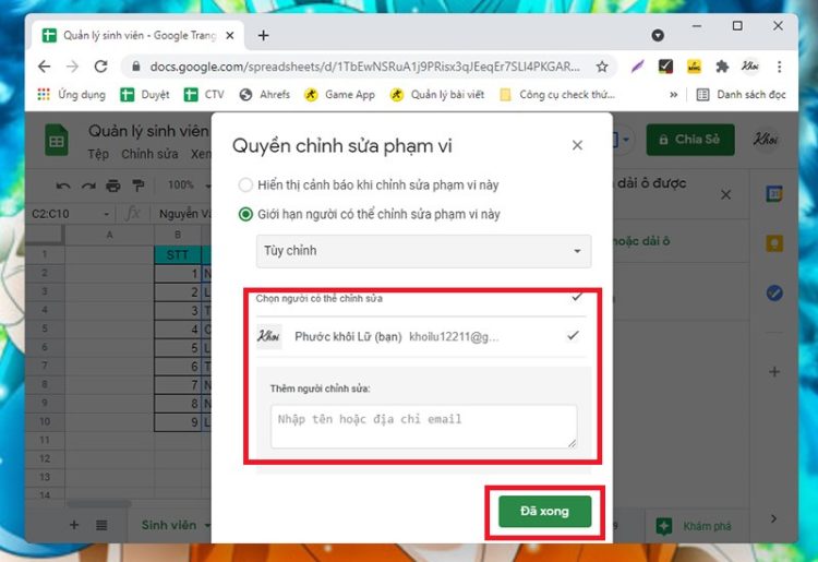 Cách khóa toàn bộ Sheet trong Google trang tính 4