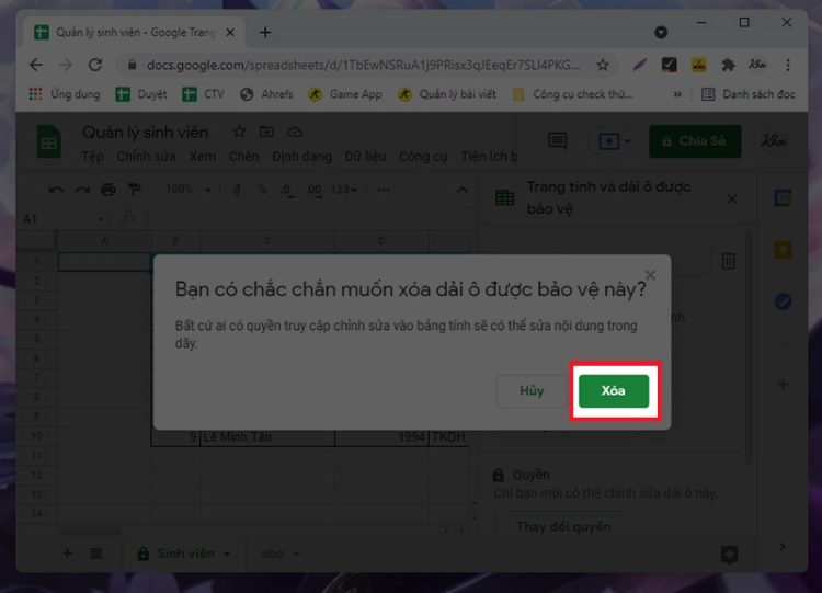 Cách mở khóa Sheet trong Google trang tính 4