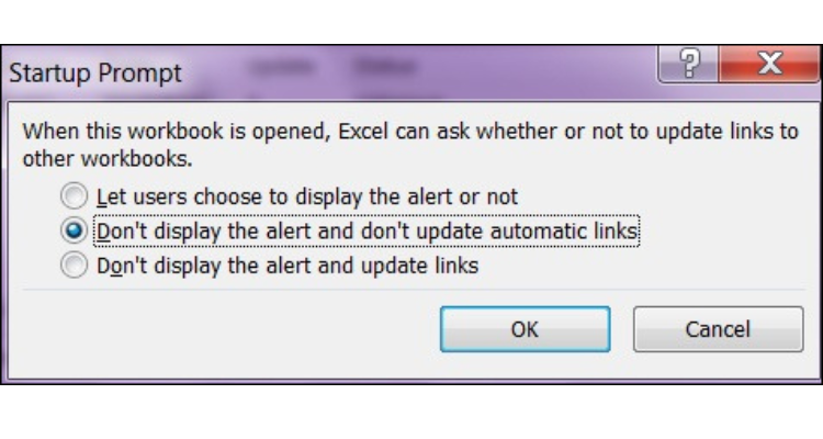 Cách tắt bảng Update Link trên Excel