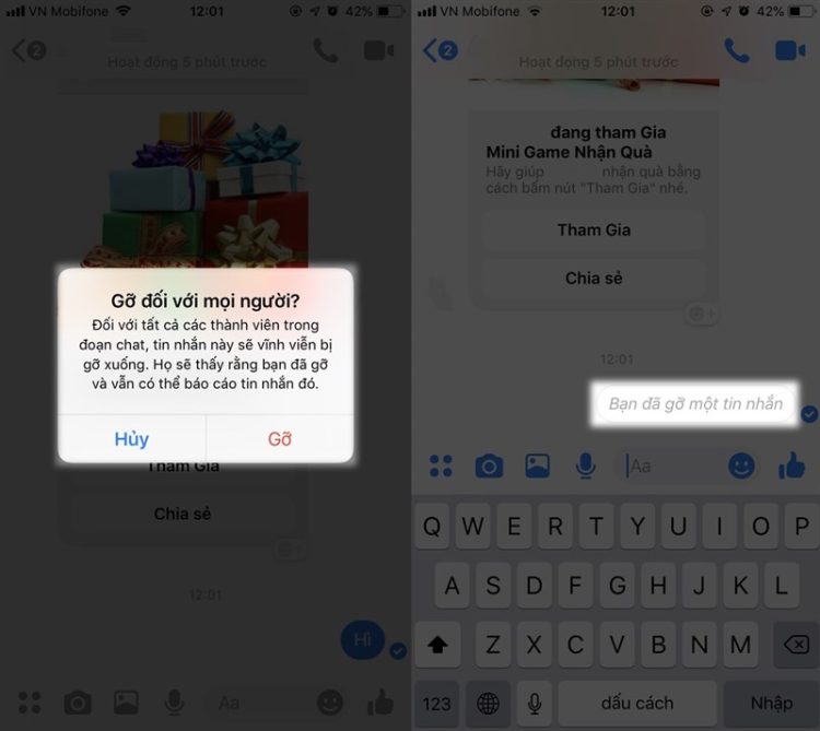 Cách thu hồi tin nhắn Messenger trên điện thoại 