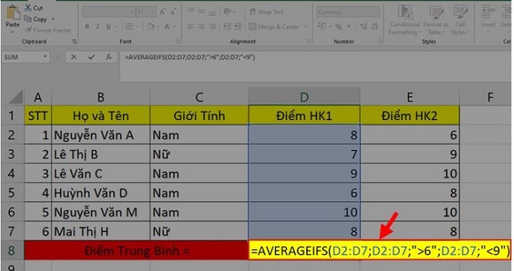 Cách tính hàm AVERAGEIFS nhiều điều kiện trong Excel 2