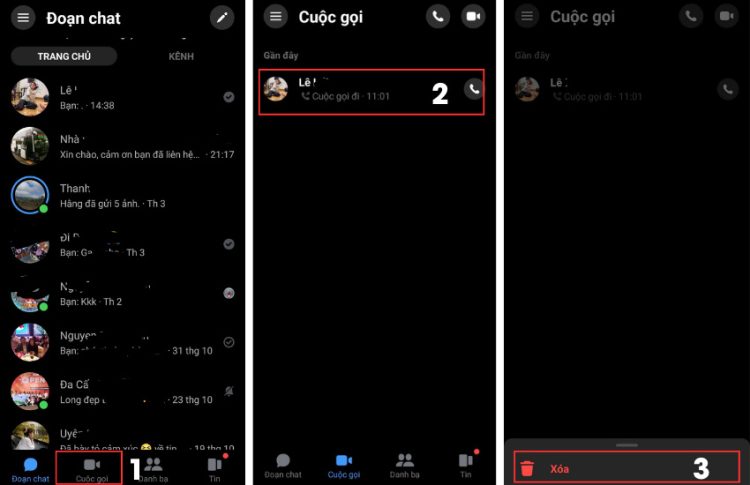 Cách xóa lịch sử cuộc gọi trên Messenger trên điện thoại