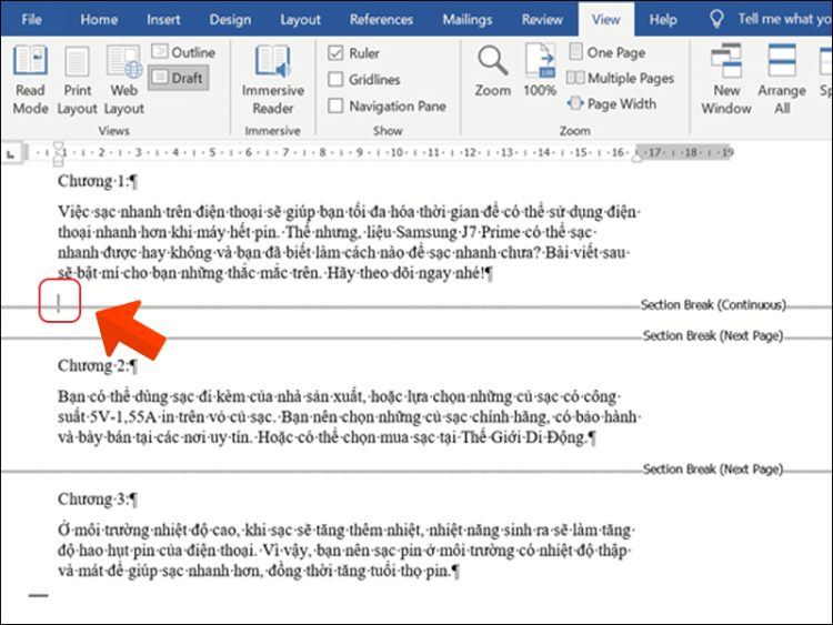 Cách xóa Section Breaks ngắt trang trong Word đơn giản
