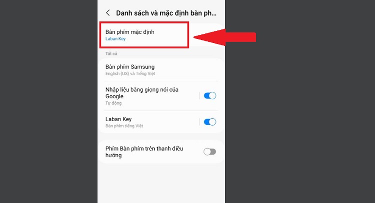 Cài đặt bàn phím mặc định Samsung