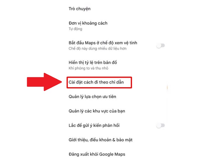 Cài đặt cách đi theo chỉ dẫn