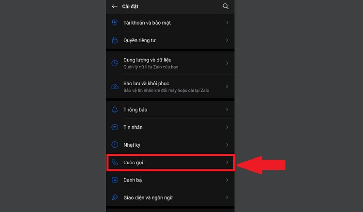 Cài đặt cuộc gọi Zalo