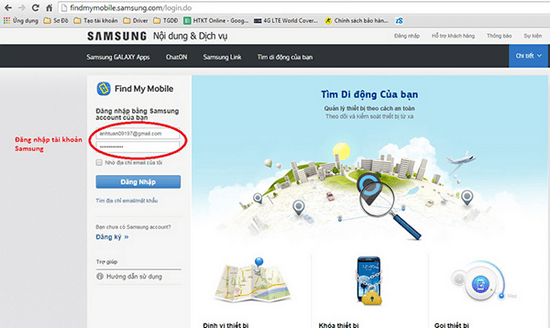 Kiểm tra định vị trên điện thoại Samsung qua Find my Mobile