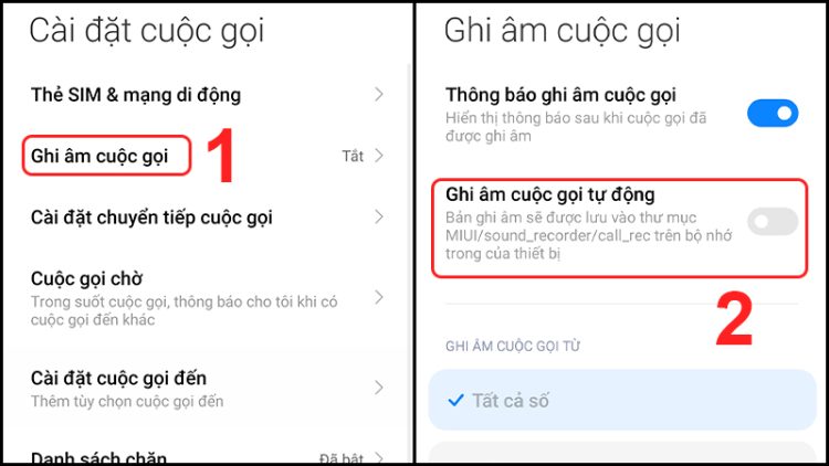 Cài đặt ghi âm cuộc gọi Xiaomi tự động