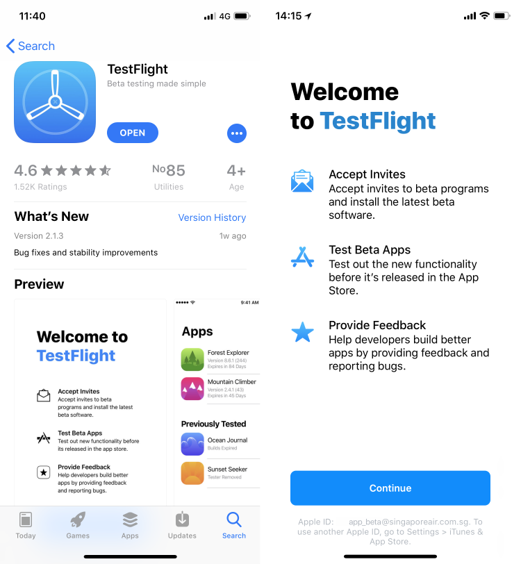 cài đặt phần mềm TestFlight