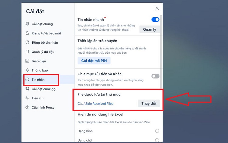 Cài đặt tin nhắn Zalo