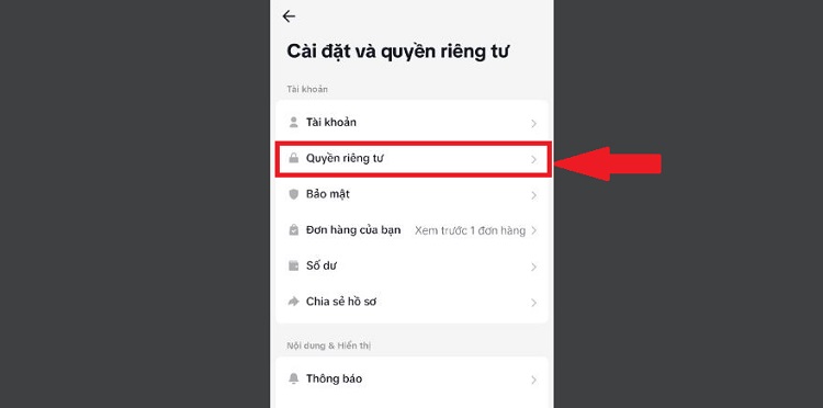 Cài đặt và quyền riêng tư