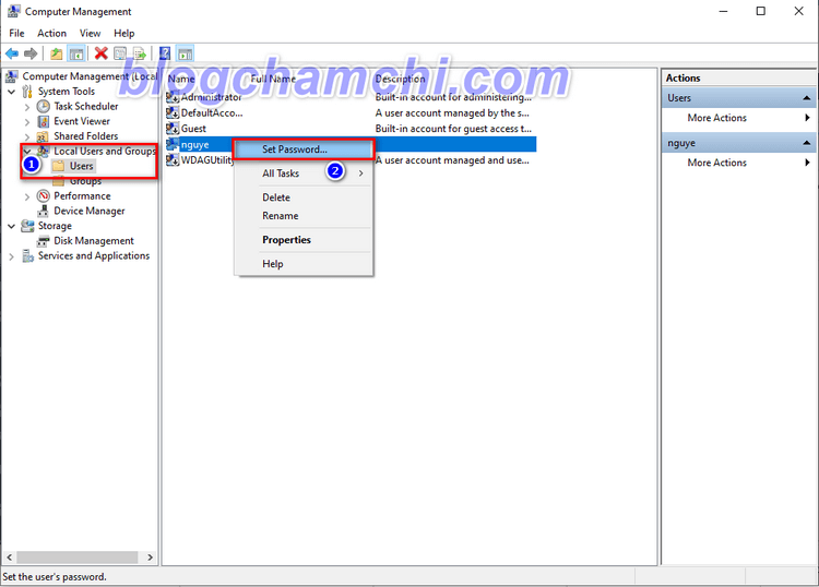 Sử dụng Computer Management để thay đổi mật khẩu Win 10