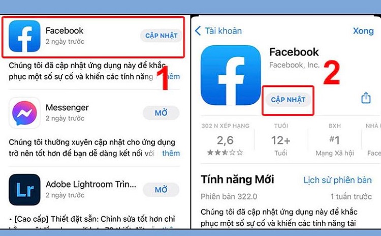 Cập nhật ứng dụng Facebook