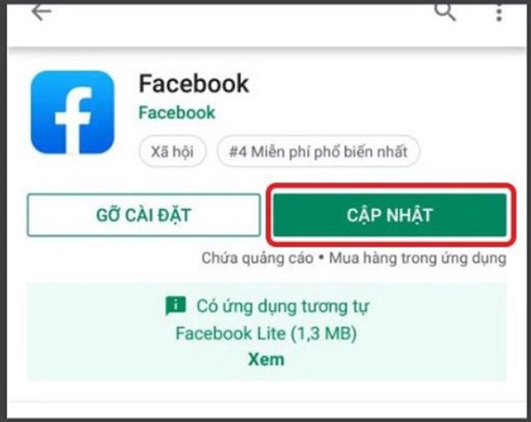 Cập nhật phiên bản mới của Facebook