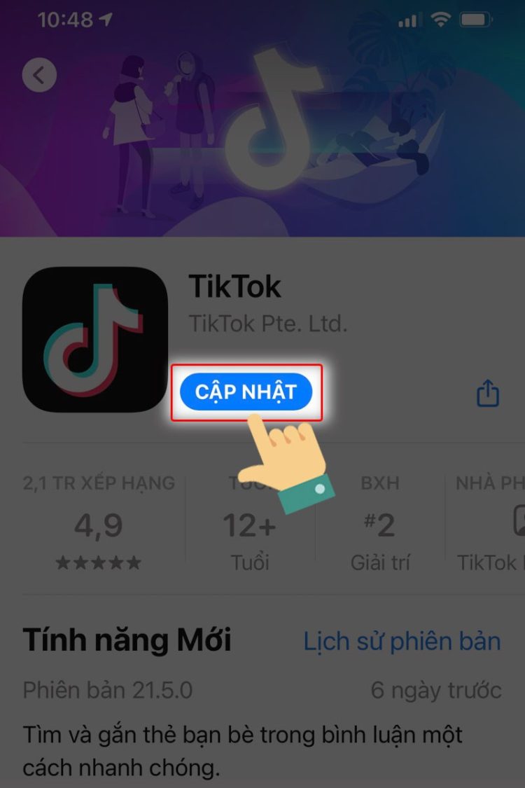 Cập nhật phiên bản mới của TikTok