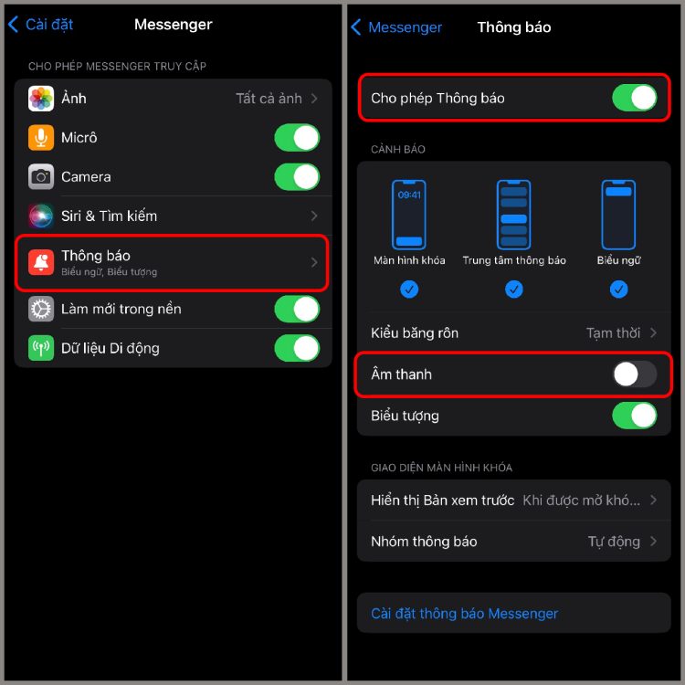 Cấp quyền cho ứng dụng Messenger iphone