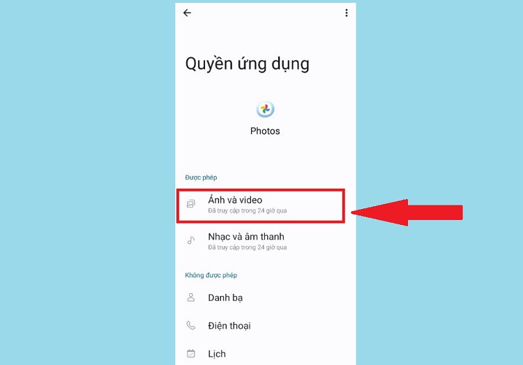 Cấp quyền cho ứng dụng Google Photos