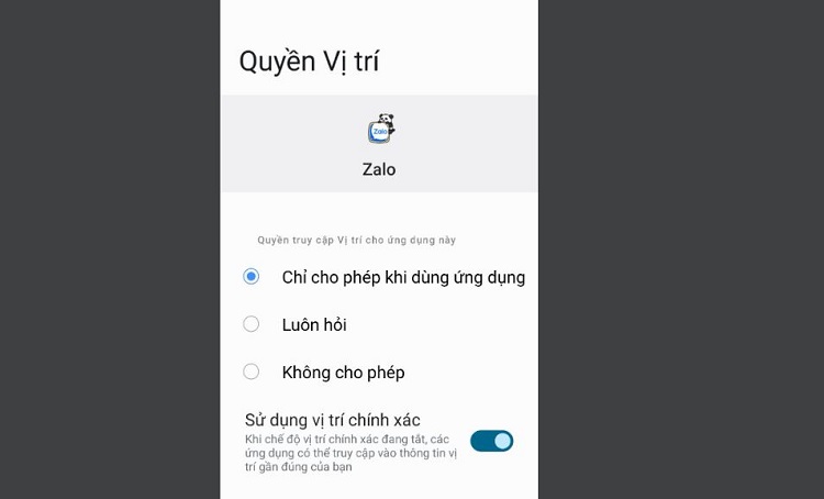 Cấp quyền truy cập vị trí cho Zalo