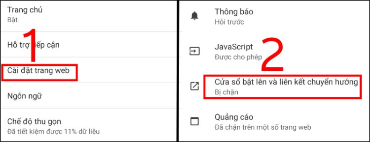 Chặn quảng cáo trình duyệt Chrome trên Android bằng cách tắt cửa sổ Pop-up