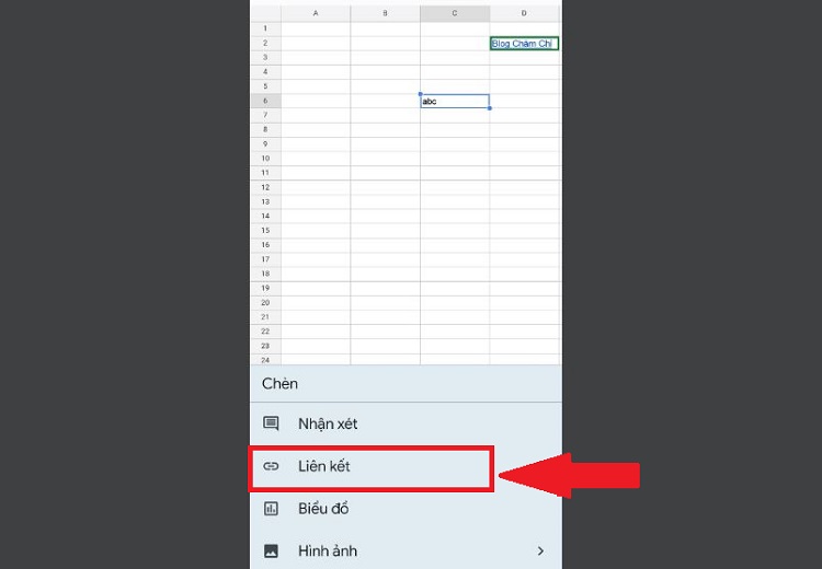 Chèn link vào Google Trang tính trên điện thoại