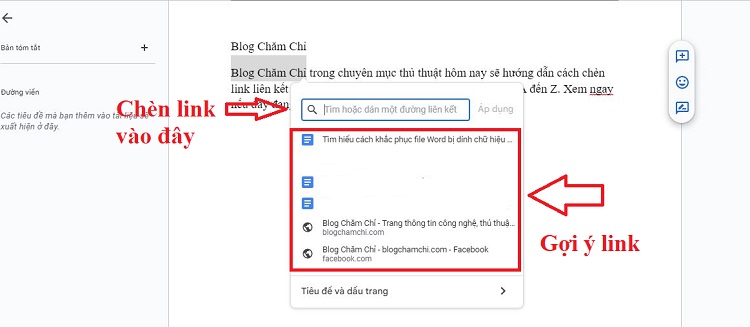 Chèn link liên kết Google Docs 2