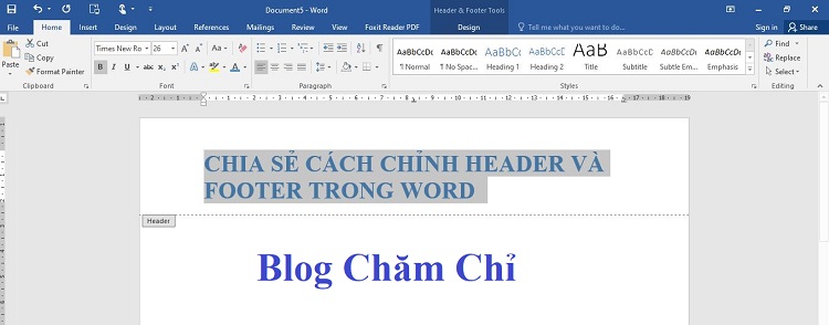 Chia sẻ cách chỉnh Header and Footer trong Word