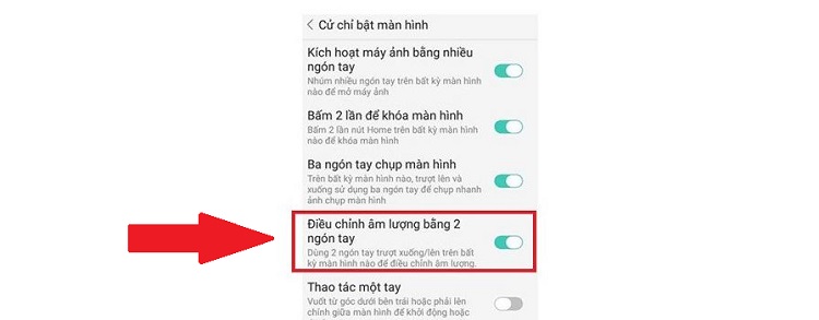 Chỉnh âm lượng bằng 2 ngón tay