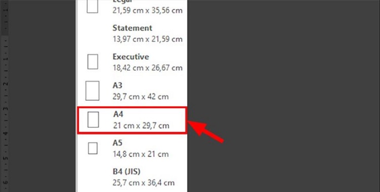 Chỉnh cỡ giấy A4 trước khi in