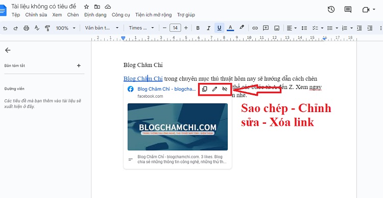 Chỉnh sửa link liên kết