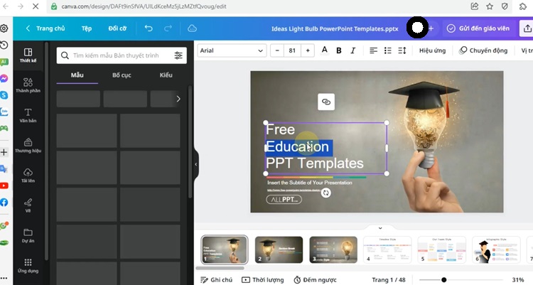 Chỉnh sửa slide trên Canva