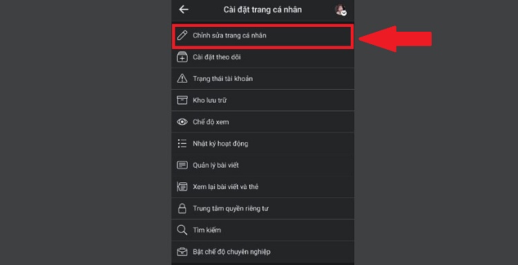 Nhấn vào chỉnh sửa trang cá nhân