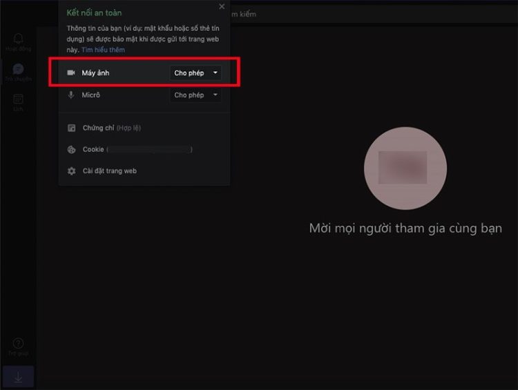 Cho phép Microsoft Teams mở quyền truy cập Camera 