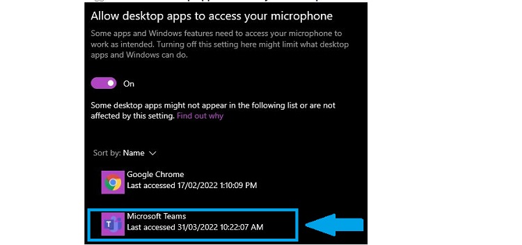Cho phép ứng dụng Microsoft Teams sử dụng micro