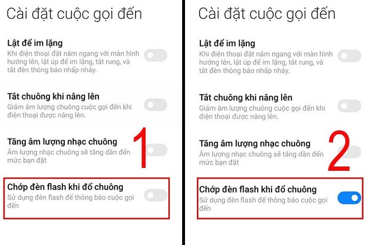 Chớp đèn flash khi đổ chuông