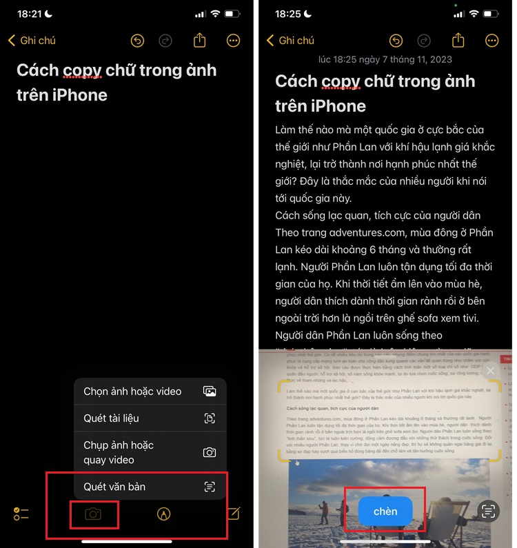 copy chữ trong ảnh với Notes trên iPhone