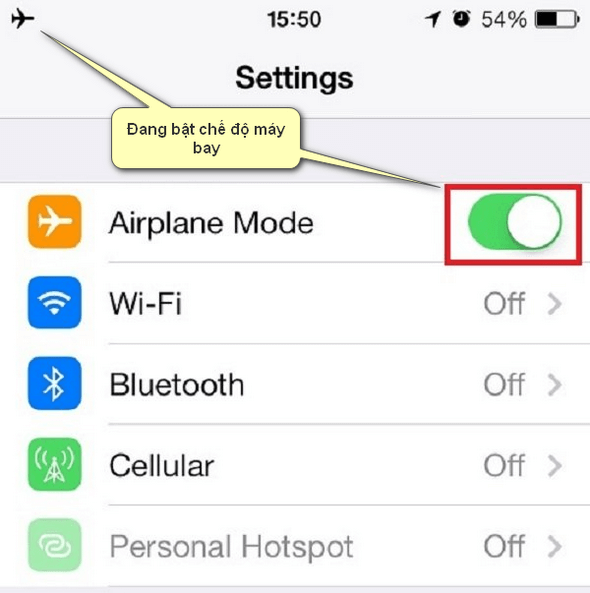 Tắt chế độ máy bay khi iPhone lại không có dịch vụ