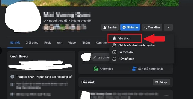 Đặt bạn bè thành Yêu thích