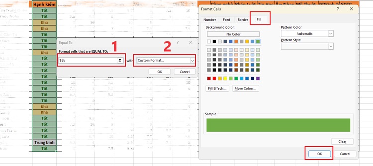 Đặt điều kiện tô màu trong Equal to