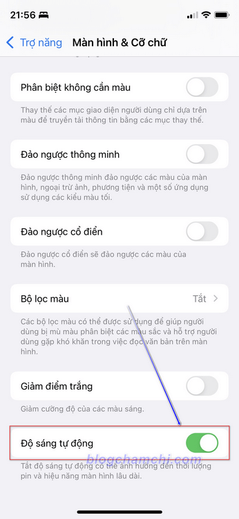 Điều chỉnh độ sáng màn hình tự động trên iPhone