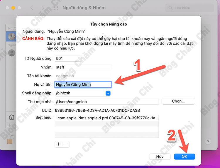 Chi tiết các bước đổi tên quản trị viên trên Macbook